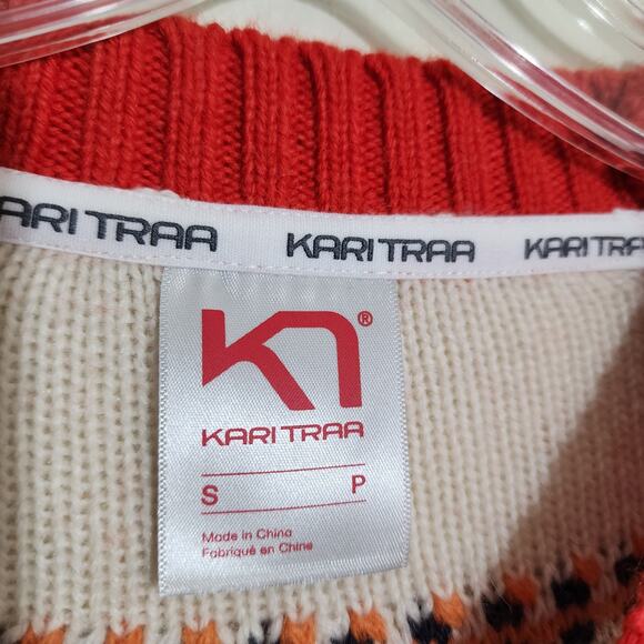 Kari Traa NWT redish orange wool blend fair isle crewneck sweater womans size S - Picture 2 of 12